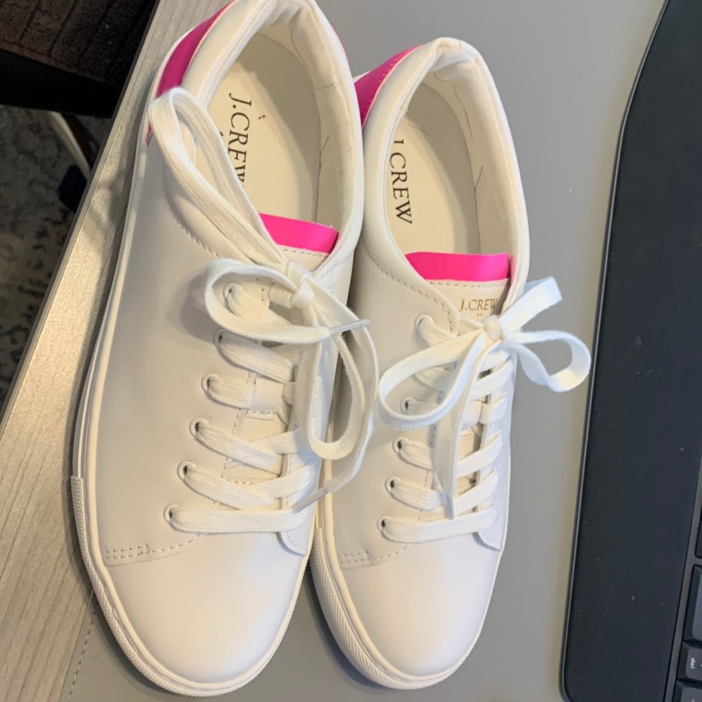 J. Crew white/pink leather “road trip sneakers”